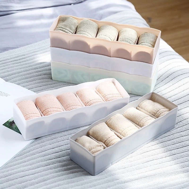 Hộp Nhựa 5 Ngăn Đựng Đồ Lót / Vớ Đa Năng Nhiều Màu Sắc Có Thể Xếp Chồng Tiện Dụng