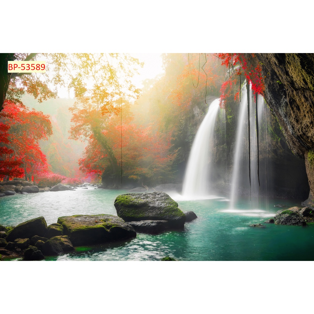Tranh dán tường 3D cảnh thác nước hùng vỹ