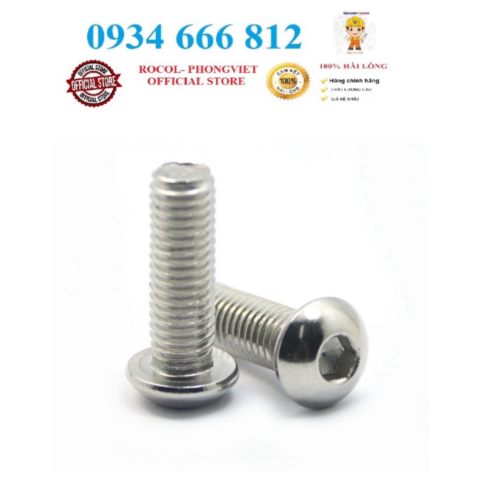 Combo 20c bulong lục giác chìm đầu cầu INOX 201 M8, M8x16,M8x20, M8x30,M8x40,M8x50
