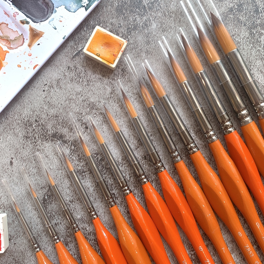 Cọ Hand Thân Vàng ZBS2 - Cọ Tỉa Đầu Tròn Lông Nhân Tạo