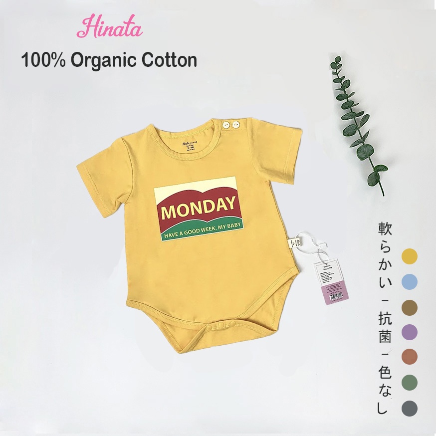 Bộ bodysuit tay ngắn HINATA Day by day BF01, 100% organic cotton thoáng mát, hút mồ hôi, an toàn cho da nhạy cảm