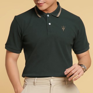 Áo Polo Nam Màu Xanh Lá Họa Tiết Trident Cổ Đồng Thun COTTON co giãn VIGENT