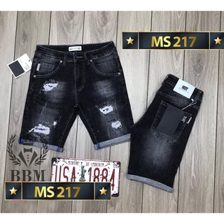 Quần short jean nam màu đen xước in logo chất bò - quần short nam demin co giãn thời trang cao cấp Luty_shop90 ms302