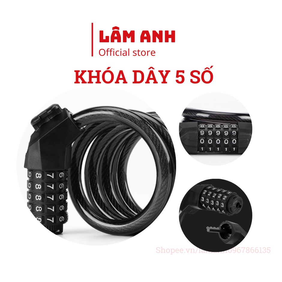 Khóa dây xe đạp chống trộm mật mã 5 số A100
