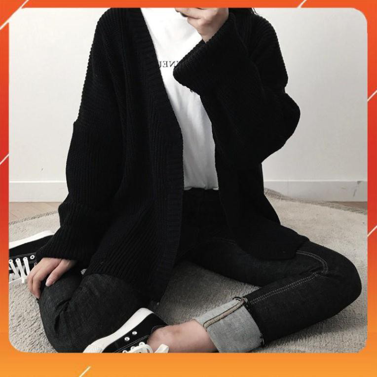 ÁO KHOÁC LEN CADIGAN ĐEN PHA NỈ - ÁO CARDIGAN LEN NỮ BASIC KOREA MÀU ĐEN NAM NỮ UNISEX