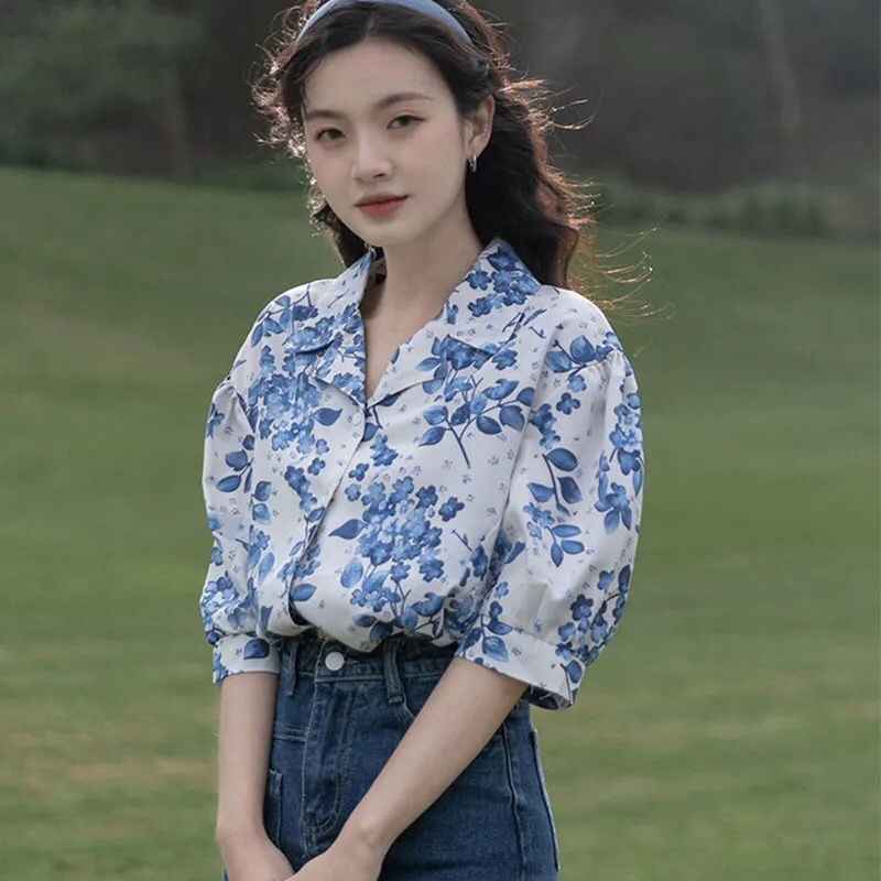 COZOK Áo Sơ Mi Ngắn Tay In Họa Tiết Thời Trang Retro Hồng Kông Dễ Phối Đồ