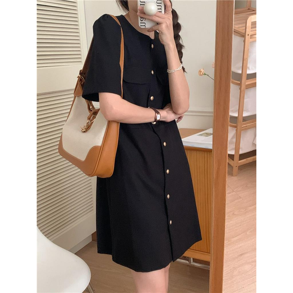 Đầm Ngắn Tay Dáng Vừa Phong Cách Retro Pháp 54254 Dễ Phối Đồ