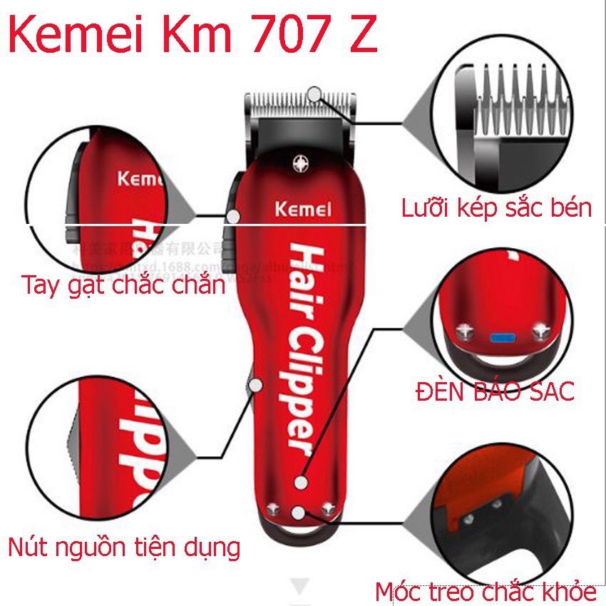 Tông Đơ Lưỡi Kép Kemei 707Z Pin Trâu