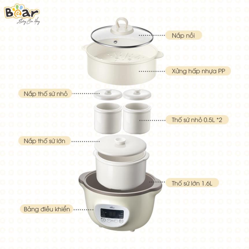 Nồi Nấu Chậm Bear SUBE002 1.6L Nồi Nấu Cháo, Chưng Yến Bear Bản Quốc Tế Bảo Hành 18 Tháng