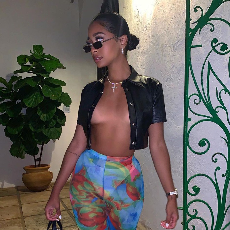 DUNEA Áo lửng ngắn tay phối nút thời trang dành cho nữ