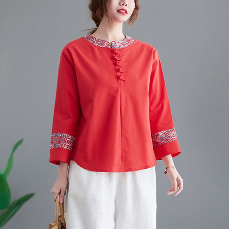 L O T U S Cộng Với Áo Kích Thước Phụ Nữ Phong Cách Dân Tộc CAL1734