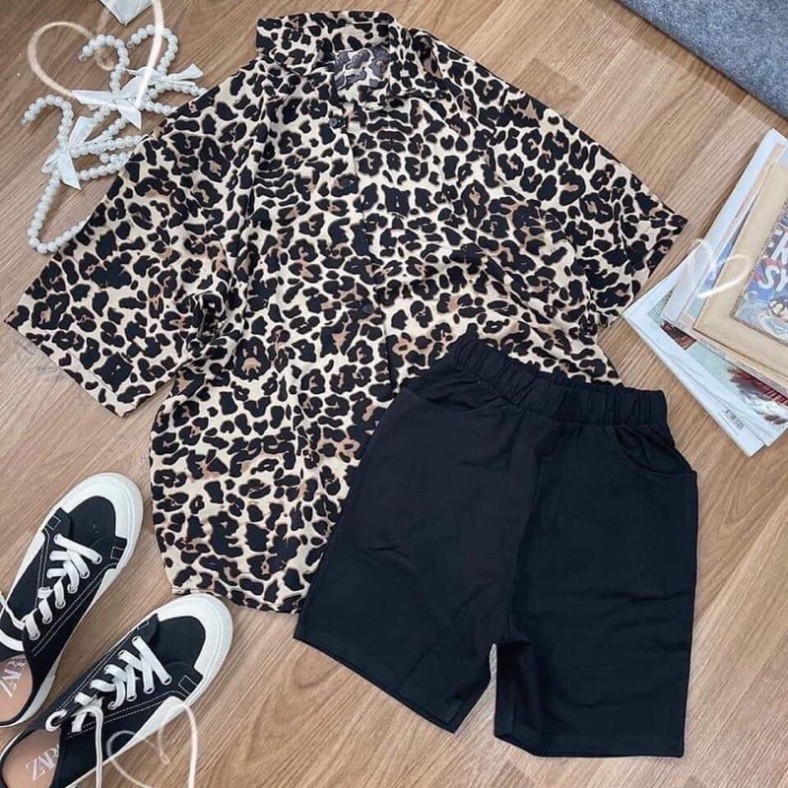 Bộ áo sơ mi hoa văn + quần legging HSU0621