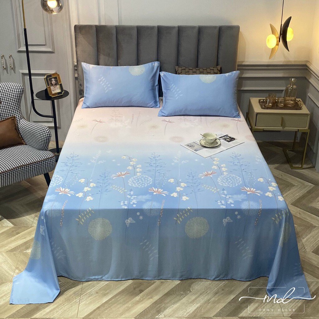 Drap + 2 Gối  FREESHIP EXTRA  Bộ Ga + 2 Gối Chất Liệu Lụa Tencel 60S - MD.Decor - Chăn ga gối