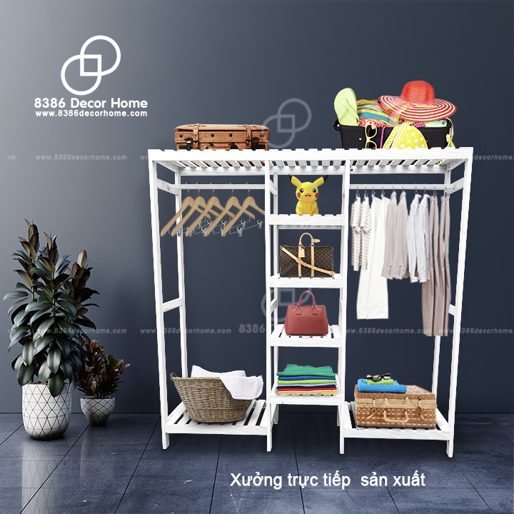 Kệ treo quần áo 3 ngăn màu trắng decor homstay, phòng khách sạn, trang trí, cửa hàng shop quần áo