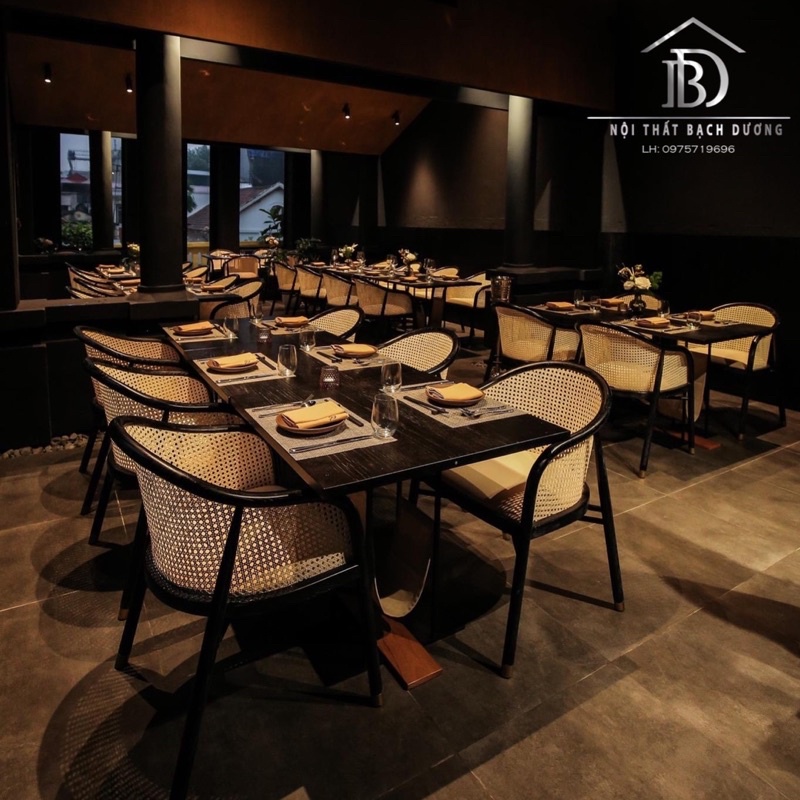 Ghế neva có tay vuông tựa mây cho quán cafe, gia đình