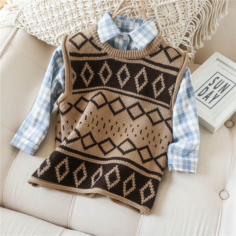 Áo len sát nách dệt kim thiết kế mới phong cách vintage thời trang dành cho bé trai