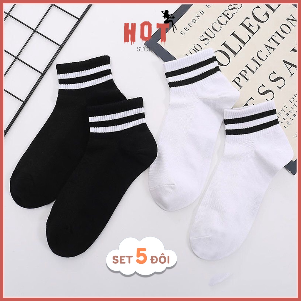 Tất cổ ngắn nam nữ phong cách đơn giản dễ phối đồ, set 5 đôi vớ Hàn Quốc - Hot store