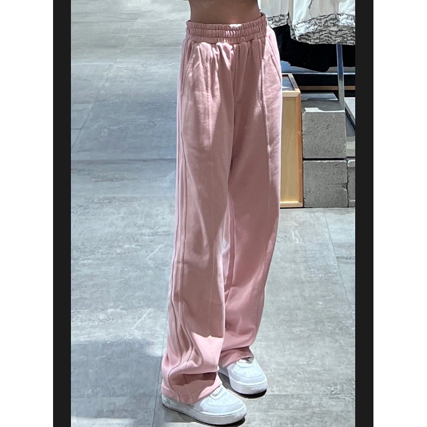 Quần dài ống suông Yinxx, quần jogger nỉ nữ ống rộng màu hồng vải cotton QD01