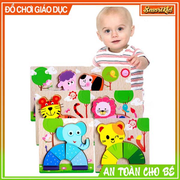 (Inbox chọn tranh) Bộ 5 Tranh Ghép Hình 3D Nổi Bằng Gỗ Cho Bé Xếp Hình Lắp Ráp Montessori