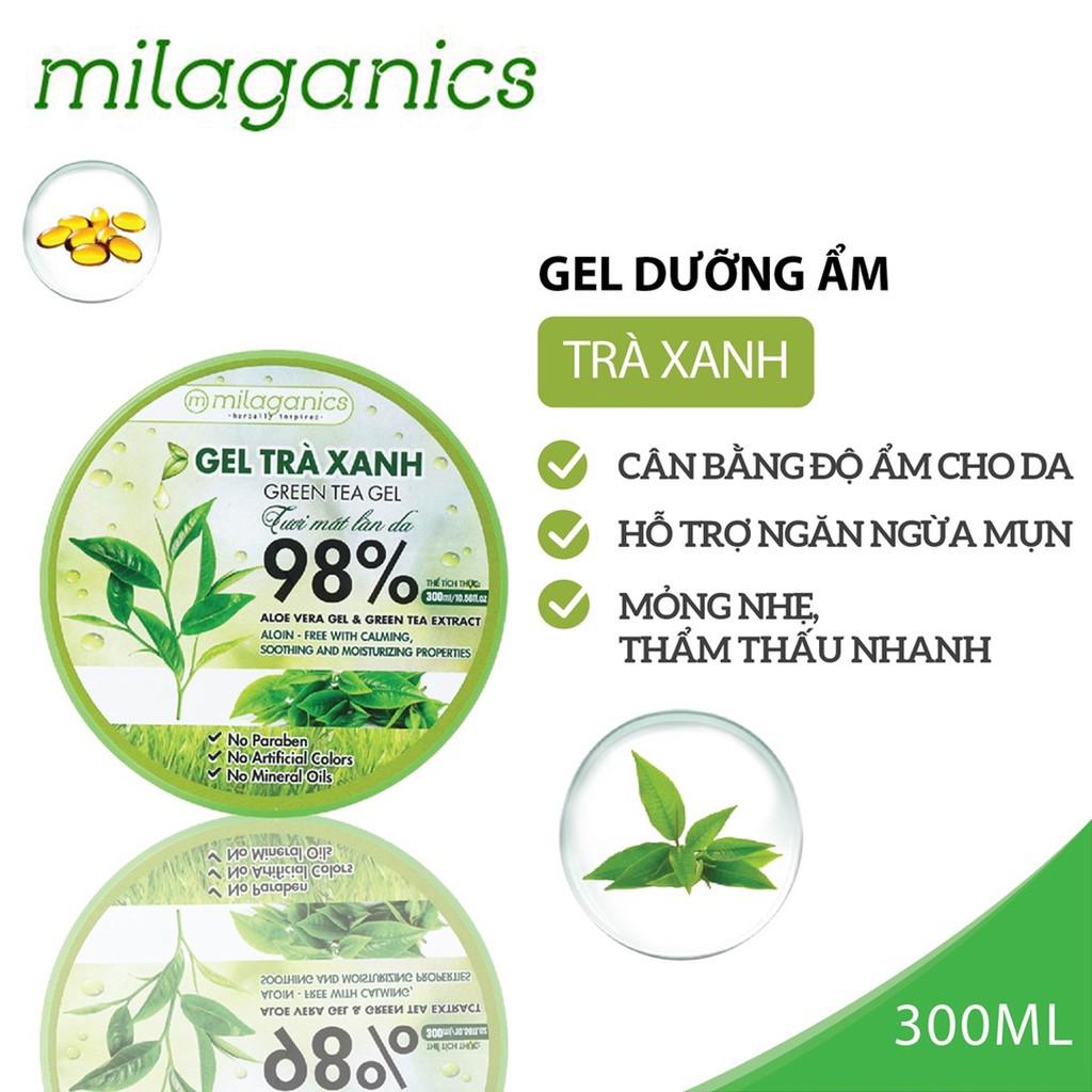 GEL TRÀ XANH TƯƠI MÁT LÀN DA MILAGANICS 300ML