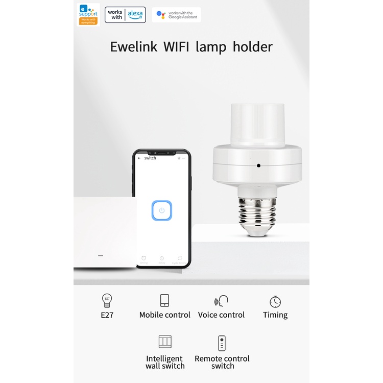 Ewelink Bộ Chuyển Đổi Bóng Đèn Thông Minh Wifi Đế Đèn 90-250V Đuôi bóng đèn E27 các loại - Chuôi đèn ngoài trời,Đuôi thông minh Hàng VN chất lượng cao