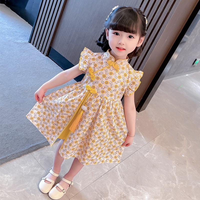 Đầm Sườn Xám In Hoa Thời Trang Mùa Hè Mới 2022 Kích Thước 90-130 Cho Bé Gái