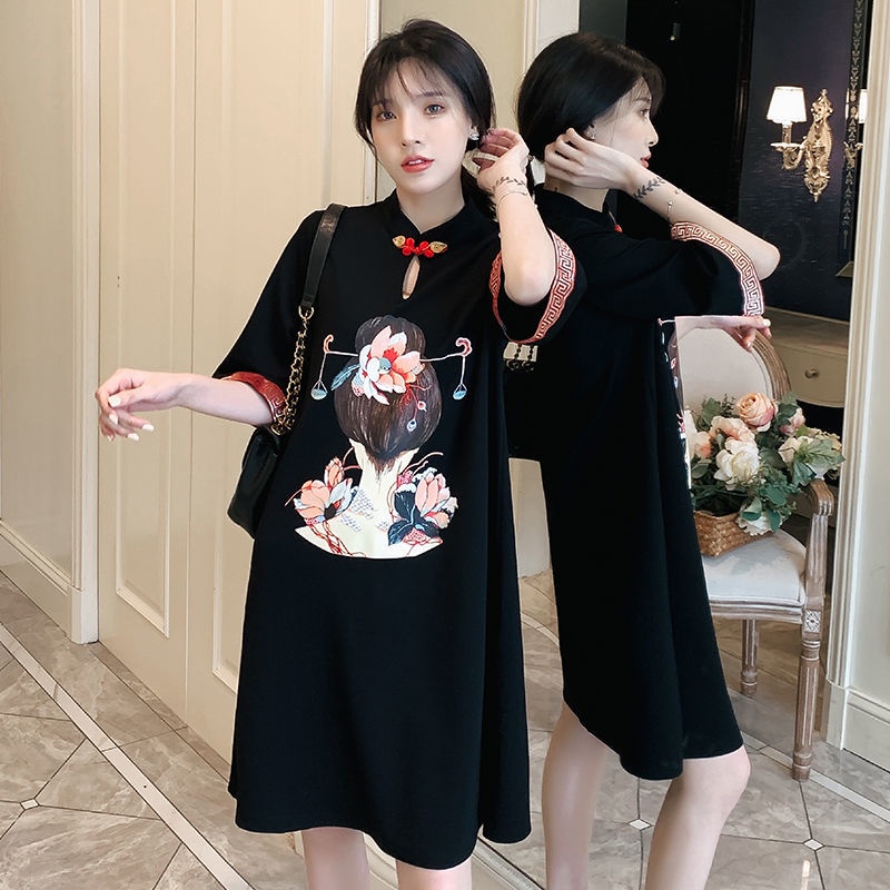 Đầm Sườn Xám Cách Tân Tay Ngắn Plus Size M-5Xl Phong Cách Retro Trung Hoa