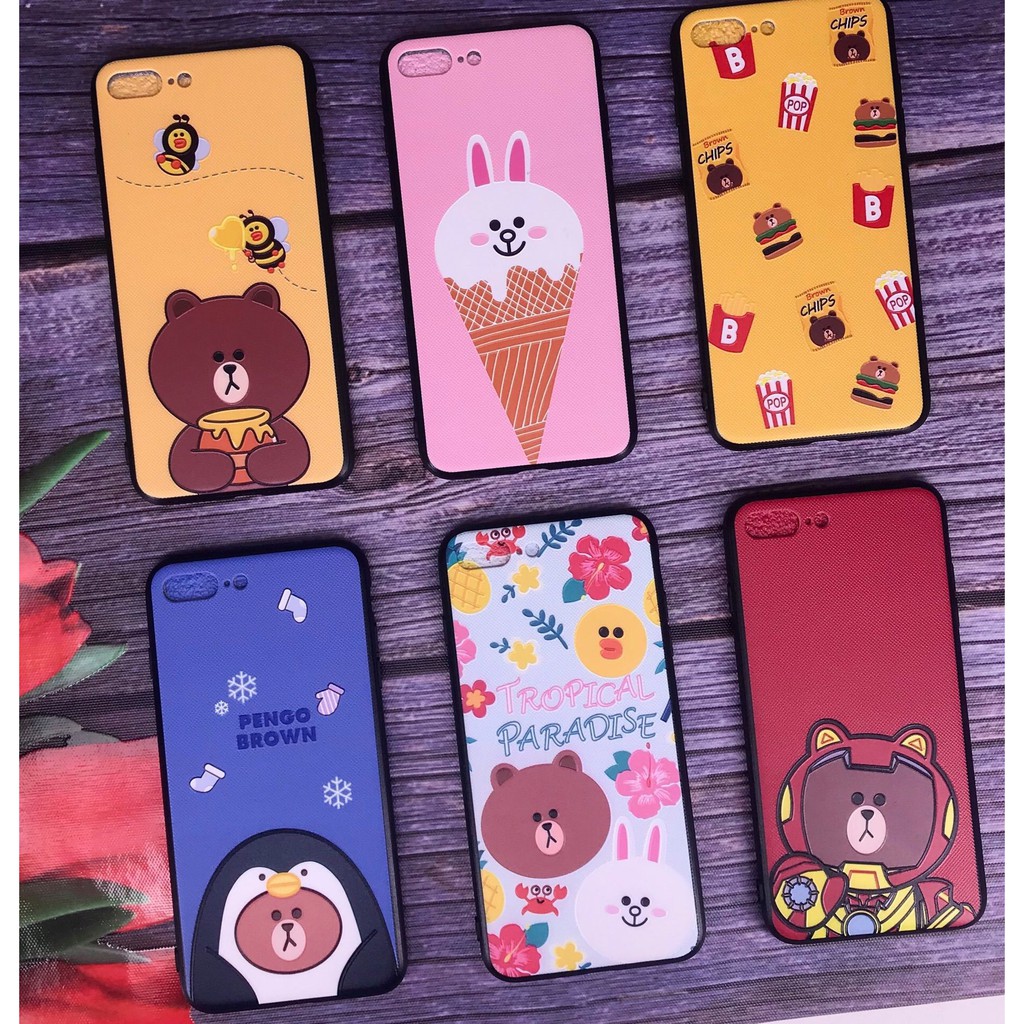 Ốp Gấu Brown & Thỏ Cony OL143 in sần 4D tất cả các dòng máy iphone, samsung, oppo, vivo, xiaomi, nokia, vsmart, realme