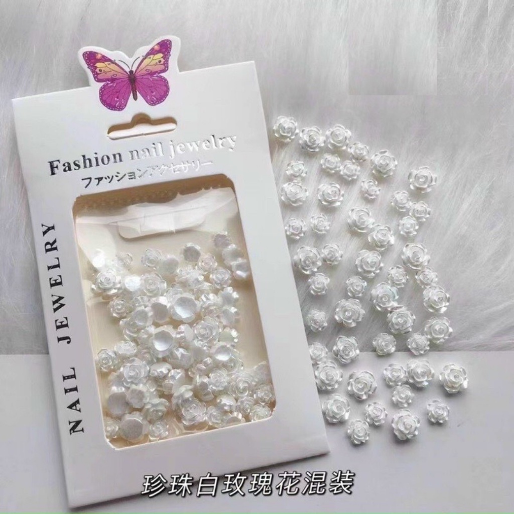 charm nail hoa, gấu, thỏ, nơ nhựa, chai rượu phụ kiện trang trí móng