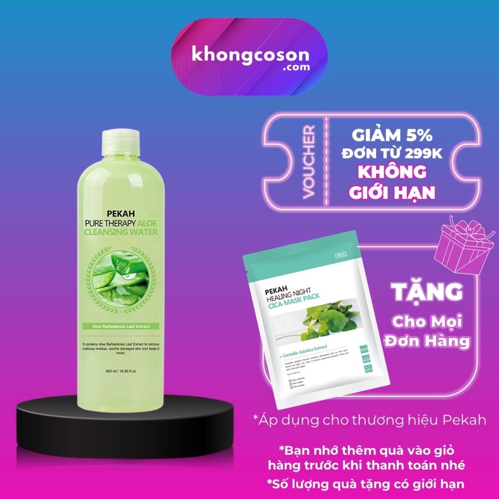 Nước Tẩy Trang Nha Đam Dưỡng Ẩm Cho Da Khô PEKAH Pure Therapy Aloe Cleansing Water 500ml - Khongcoson