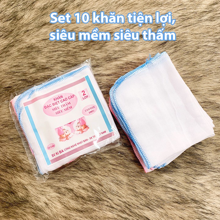 Khăn sữa cho bé sơ sinh Kiba siêu mềm siêu thấm 2 lớp, 3 lớp, 4 lớp – Set 10 khăn tiện lợi