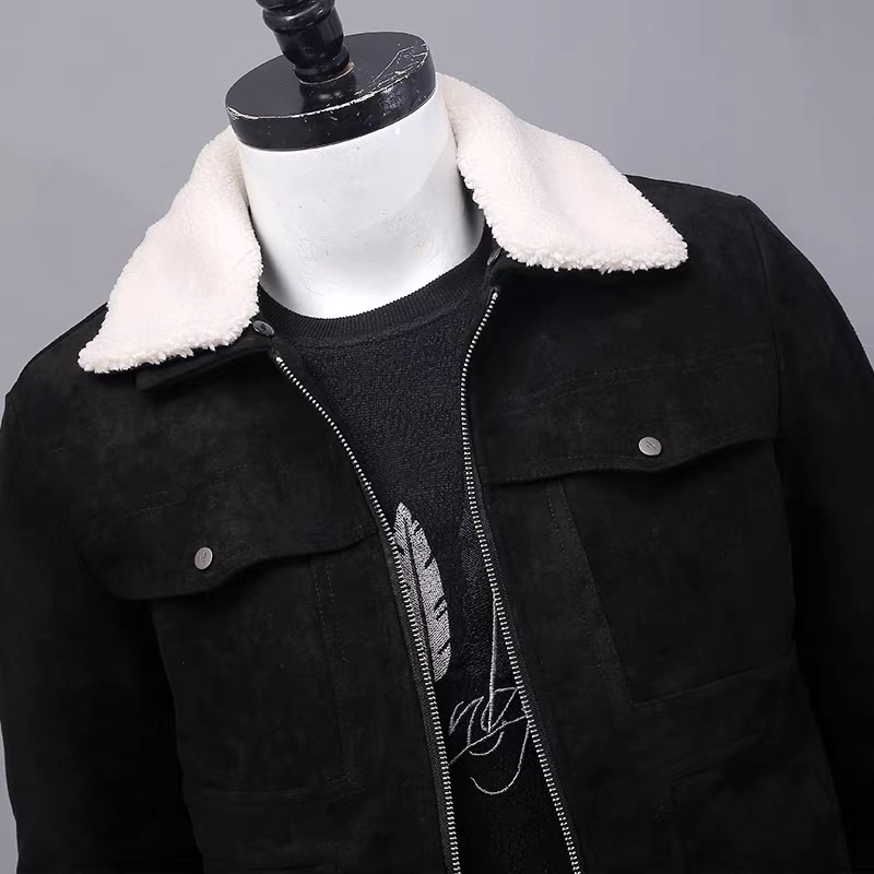 Áo Khoác Da lộn Cổ lông Lót Lông cao Cấp Siêu Ấm