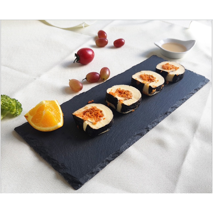 (DÀY-CHẤT LƯỢNG) ĐĨA ĐÁ ĐEN trang trí chụp ảnh food hình chữ nhật vuông. khay đá nướng decor trang trí bàn tiệc nhà hàng