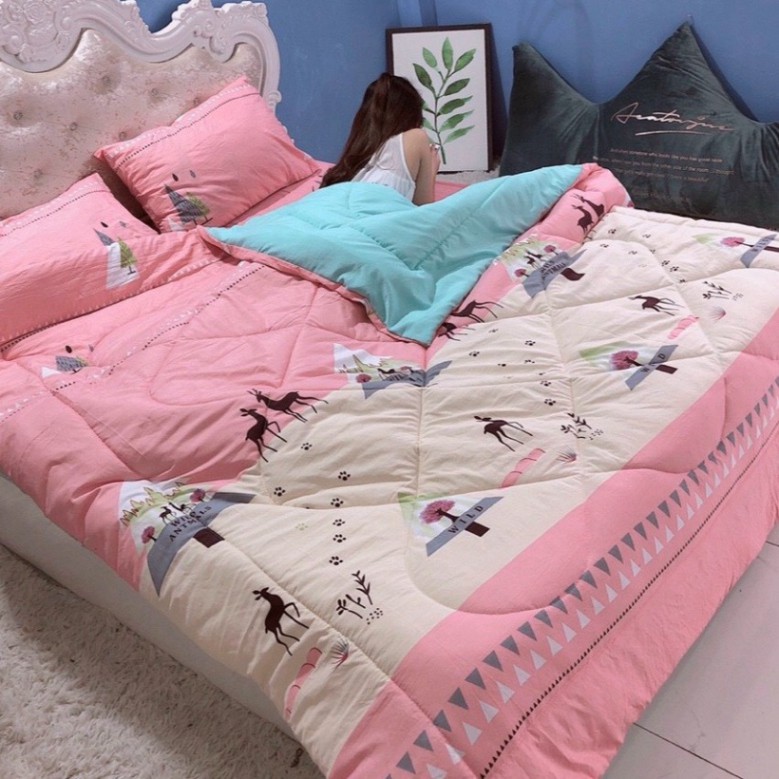 Chính Hãng Bộ Chăn Ga Gối Cotton Đũi 5 Món siêu hot chăn rộng được chọn mẫu VNXK