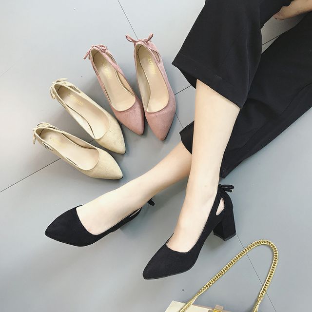 Giầy big size 35-44 gót vuông mũi nhọn