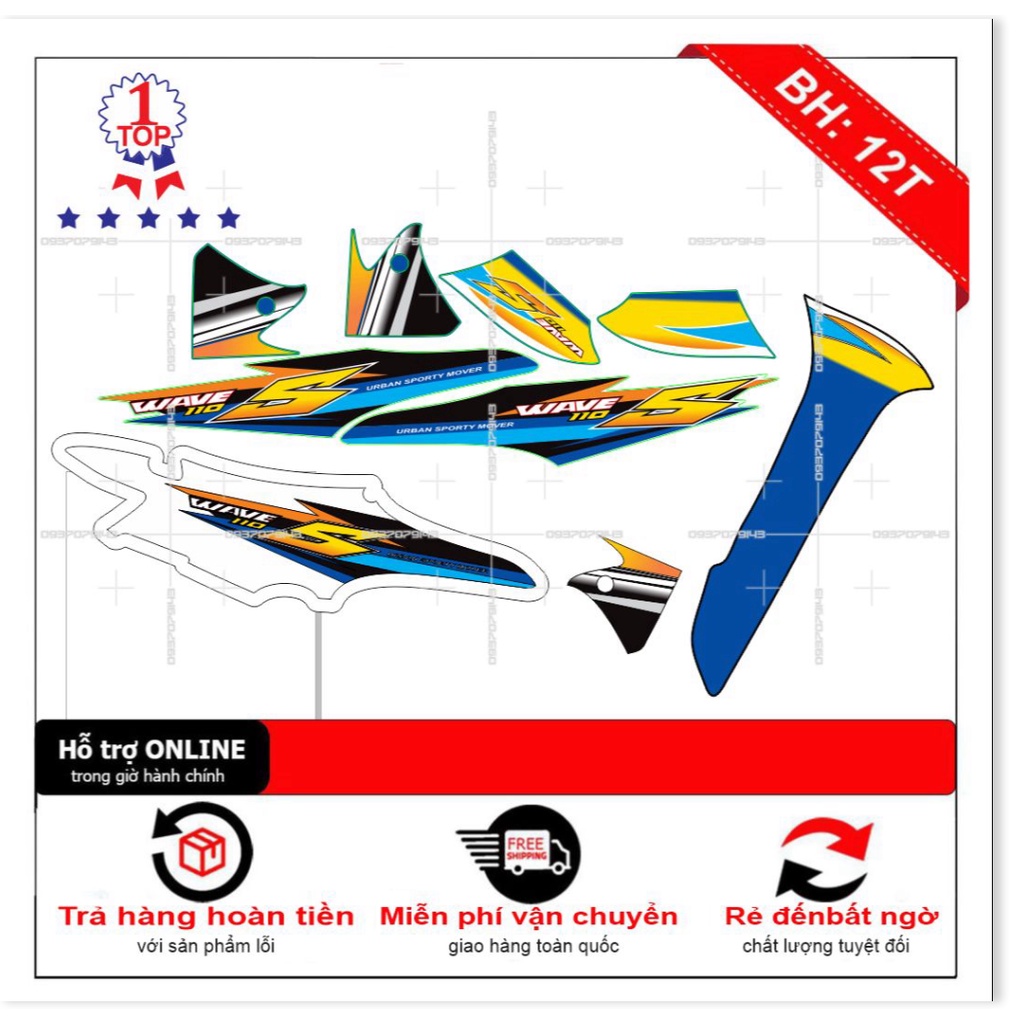 ( Quí khách vui lòng mang ra tiệm cho thợ dán ) Tem wave 2016 bạc xanh