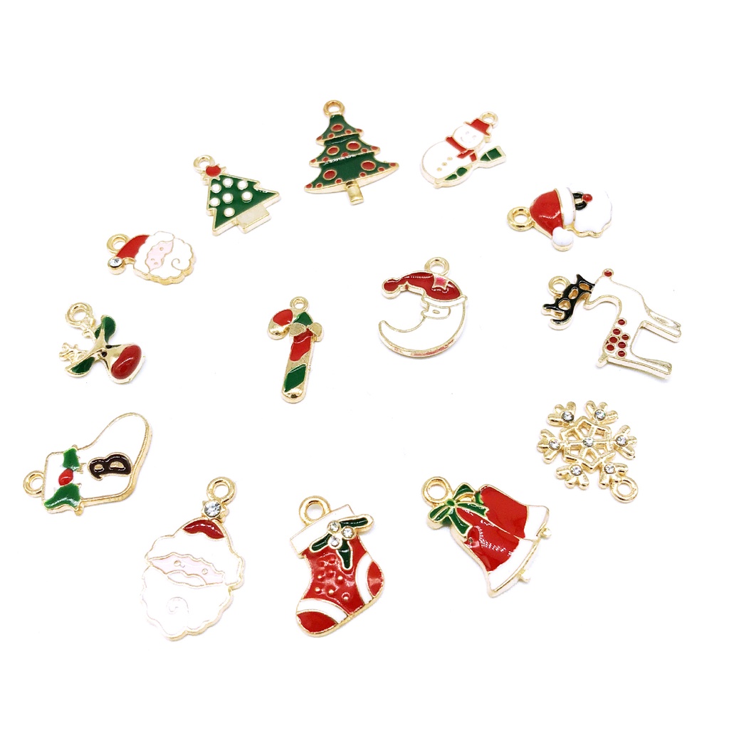 5 Pcs Random Christmas Tree Elk Santa Cute Hanging Pendant/ Xmas DIY Handmade Pendant Ornaments Jewelry Making for Necklace Bracelet Charms/ Christmas New Year Gifts