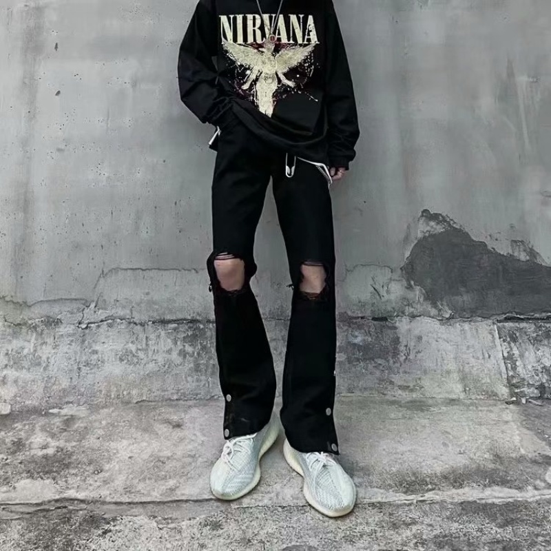 Quần dài phối kiểu rách thời trang phong cách đường phố retro Nhật Bản cho nam