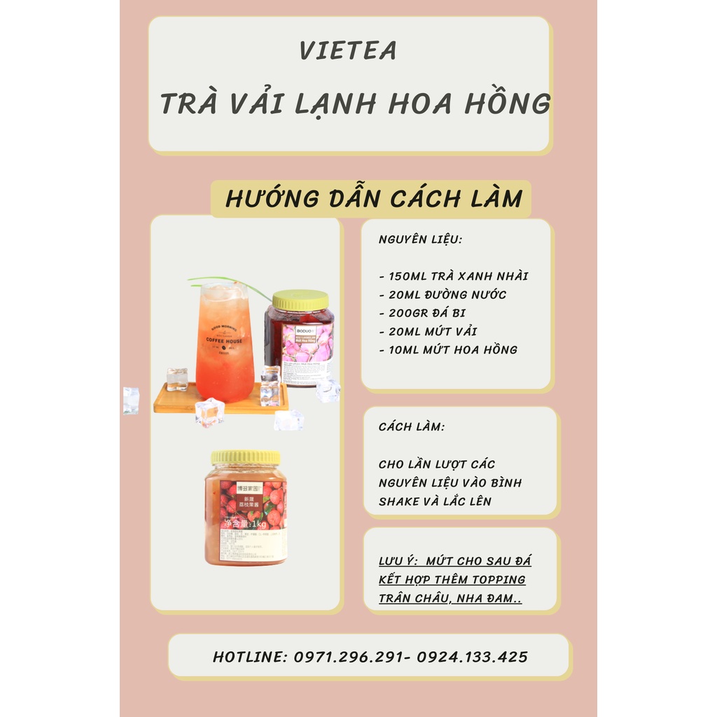 Mứt sốt Vải Boduo pha trà hoa quả- trà sữa hộp 1kg hàng chính hãng