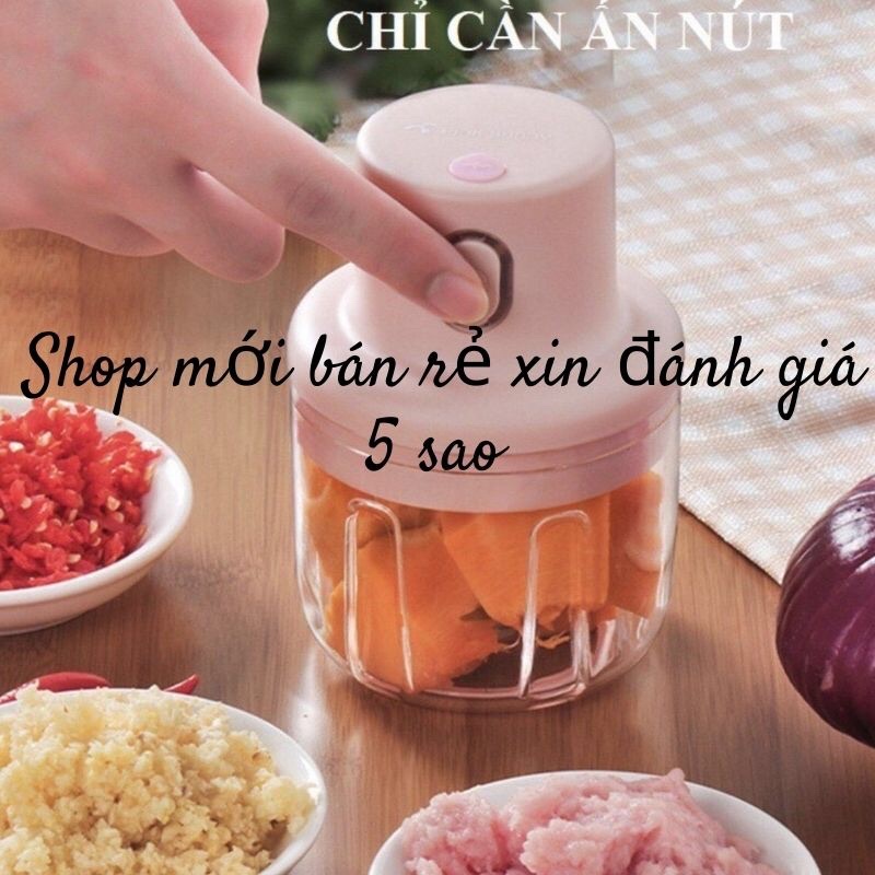 [Có bảo hành][Tặng bịch khẩu trang HM 95] Máy Xay Tỏi, Ớt, Rau, Hành...Mini Cầm Tay Sạc Điện, Cổng USB, Dung Tích 250ml