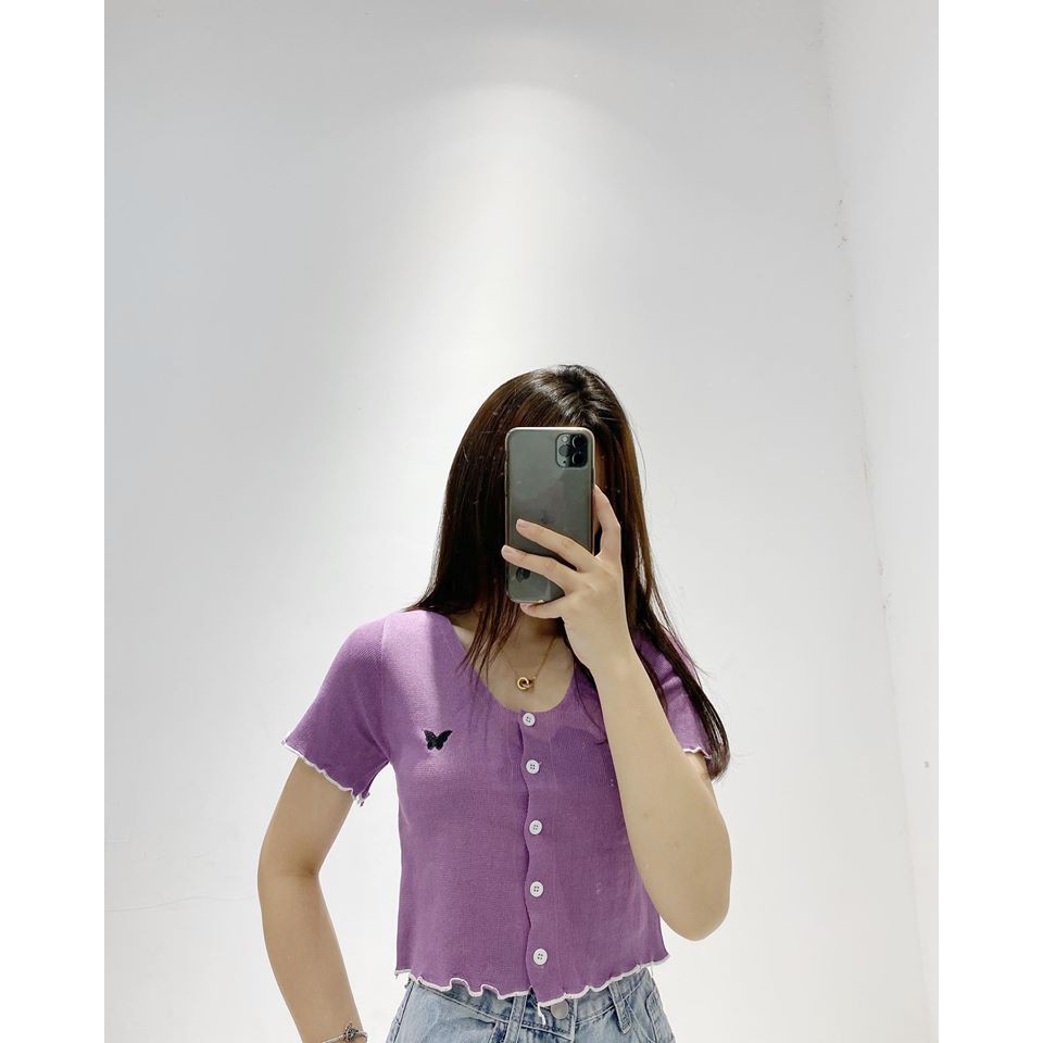 (FREESHIP) Áo croptop cổ V cúc hàng quảng châu cao cấp Ulzzang
