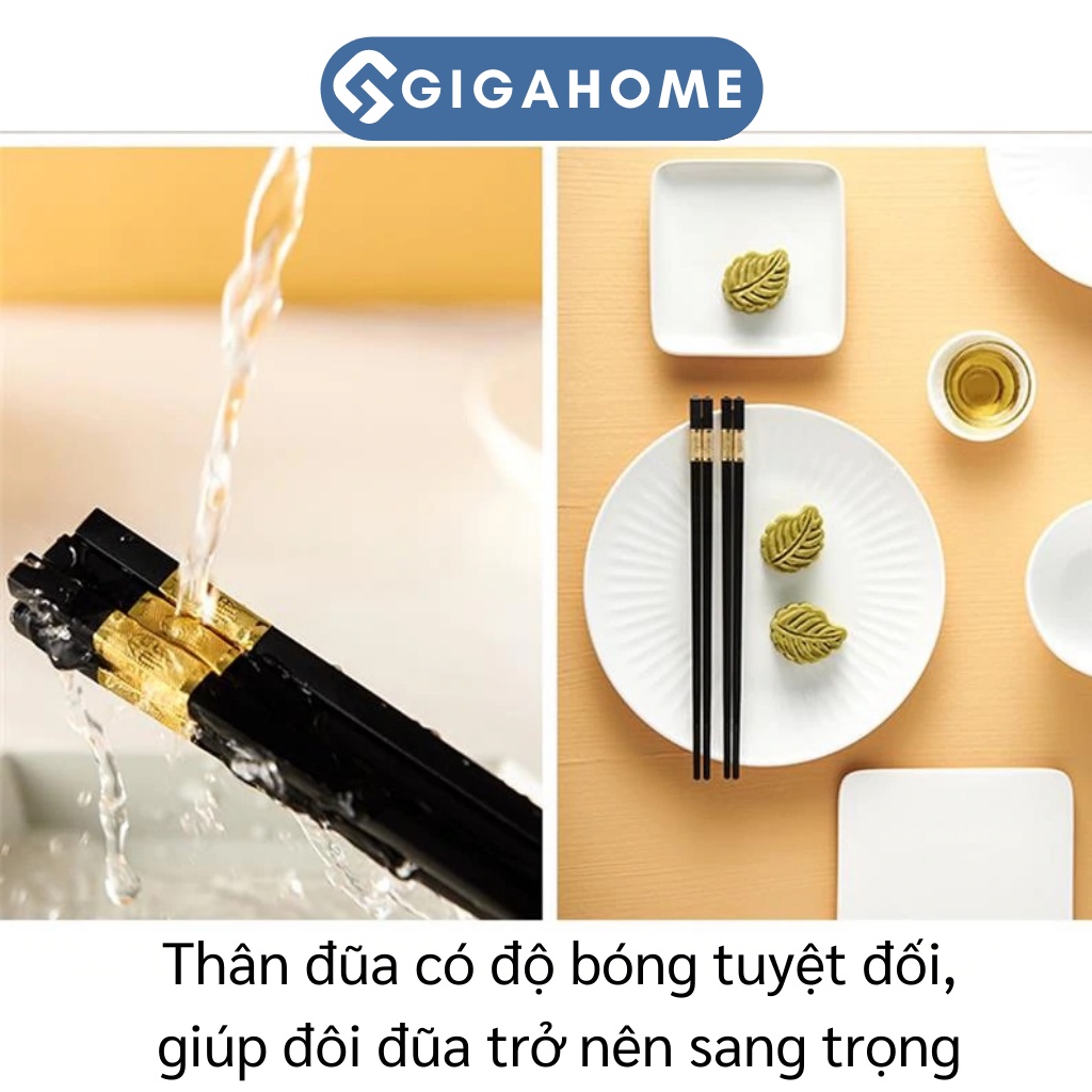 Set 10 Đôi Đũa Hợp Kim Mạ Vàng Cao Cấp Phong Cách Nhật Chống Trượt GIGAHOME 5343