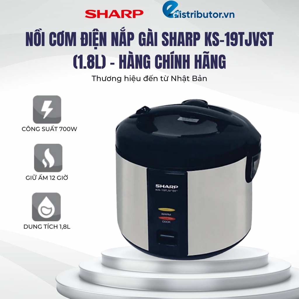 Nồi Cơm Điện Nắp Gài Sharp KS-19TJVST (1.8L) - Hàng chính hãng