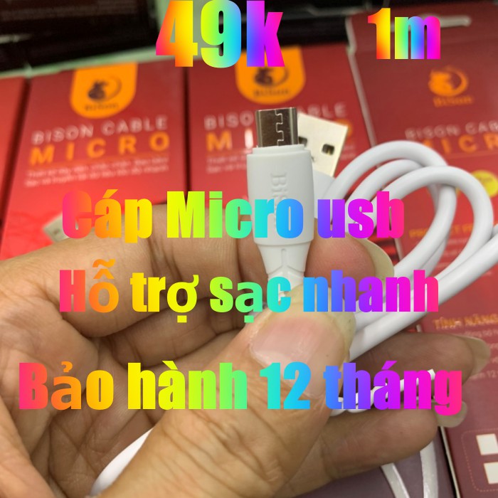 Cáp sạc micro usb Bison, bảo hành 12 tháng