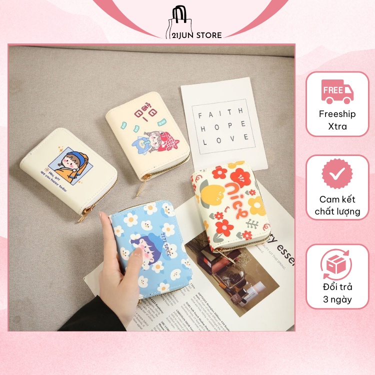 Ví nữ mini cầm tay có 11 ngăn đựng thẻ tiện dụng, bóp tiền nữ nhiều ngăn cute dễ thương - 21JUN STORE