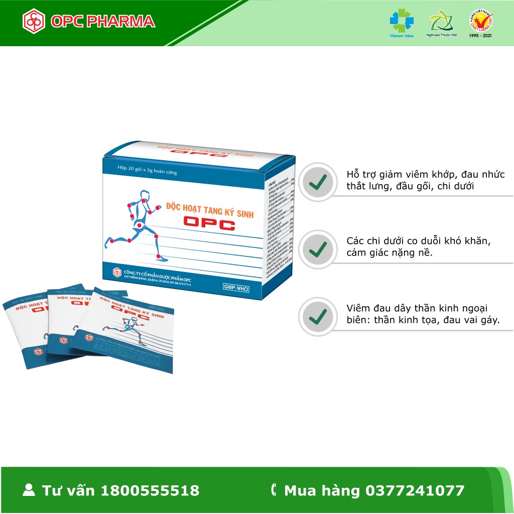 Viên uống xương khớp ĐỘC HOẠT TANG KÝ SINH  Giúp hỗ trợ giảm Viêm khớp, tê nhức-Hàng chính hãng OPC