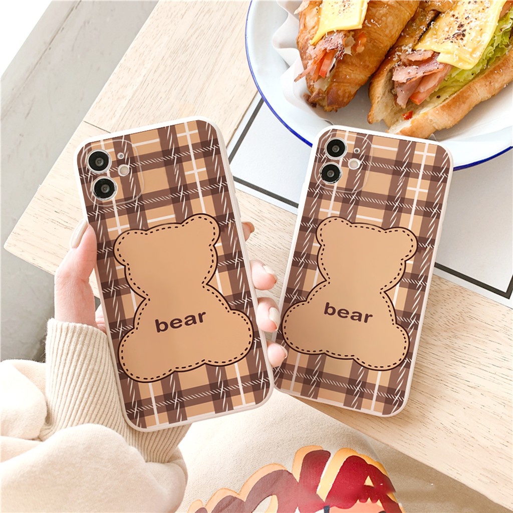 Ốp điện thoại iphone dẻo Gấu nâu caro cạnh vuông bảo vệ camera cho iphone đủ mã 6 đến 13promax e173