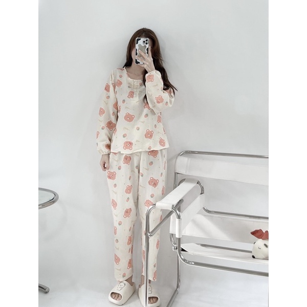 Đồ ngủ dài tay chất xốp hoạ tiết hoạt hình cổ cài nút Ảnh thật sẵn | BigBuy360 - bigbuy360.vn