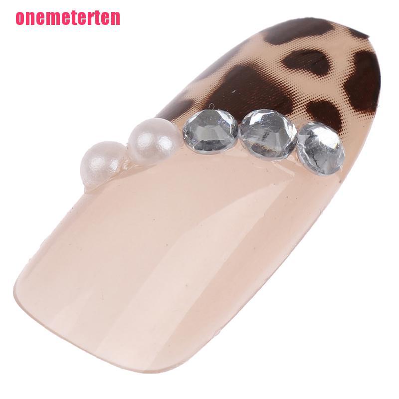 【TEN】24X Leopard Pearl French Nails Art Tips Fake Nail Press On Full Cover Arti