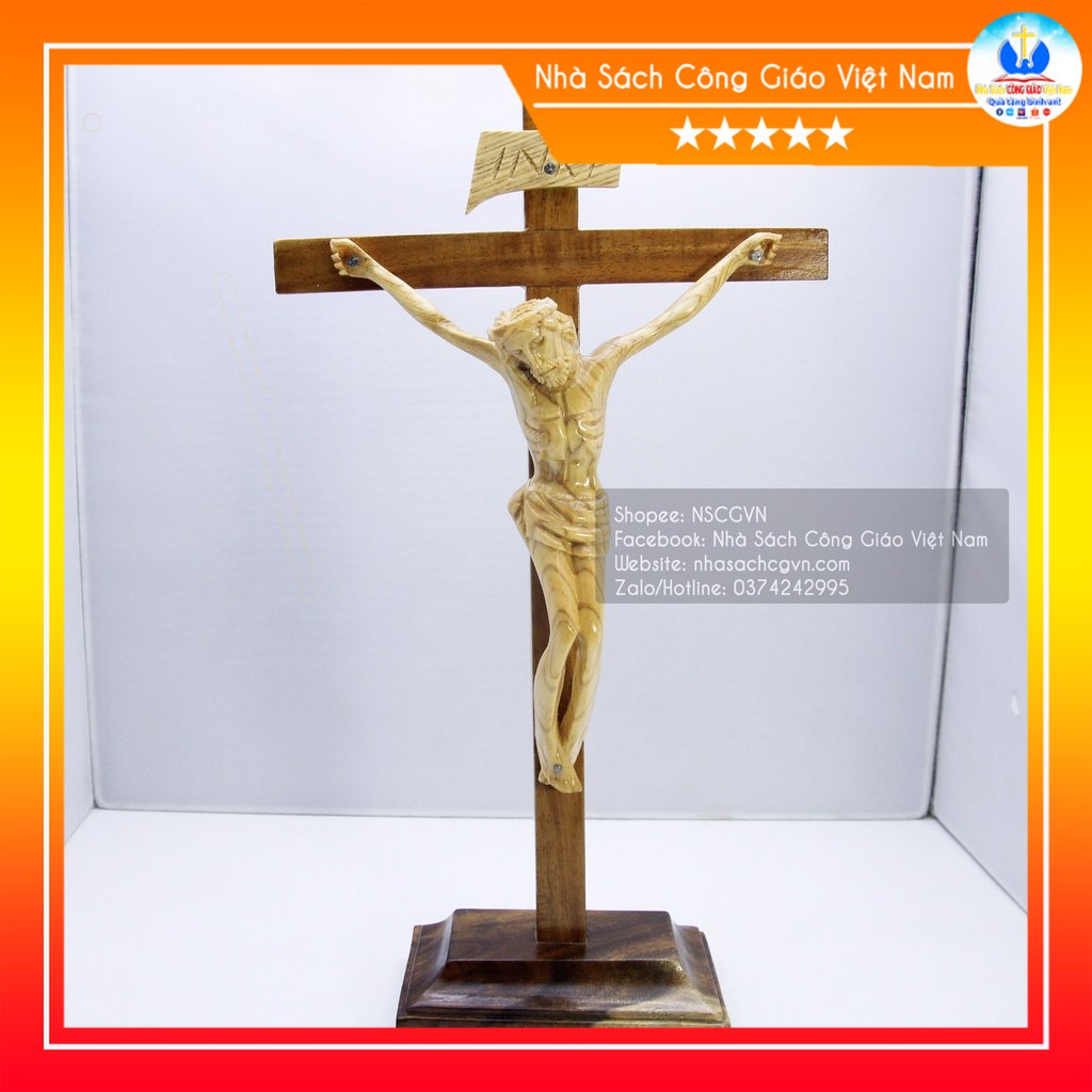 Thánh giá - Tượng Chúa chịu nạn gỗ Pơmu để bàn 30cm mã N27 - Quà tặng Công Giáo